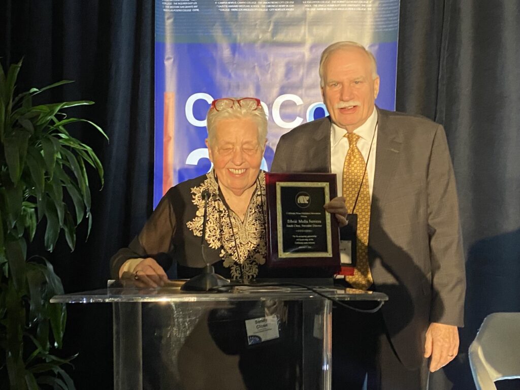 Sandy Close, Founder of Ethnic Media Services Honored at CNPA's CAPCon 2023 for Advocating for Diverse Communities Photo by Immigrant Magazine