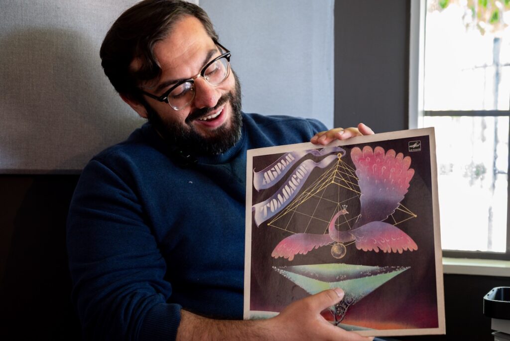 Omid J. runs the Afghan Cassette Archive, a collection that to date spans more than 1000 cassettes and 2000 vinyl records. (Credit: Peter Schurmann)